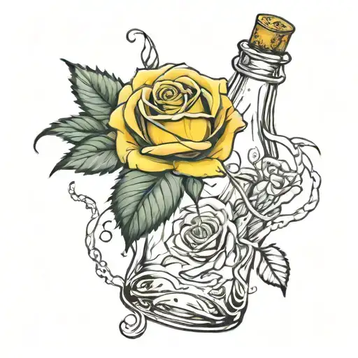 Vintage Coke Bottle Floating And Single Stem Yellow Rose Intertwined