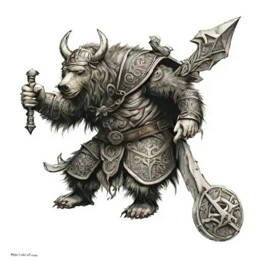 Viking Warior Vith Bear Standing