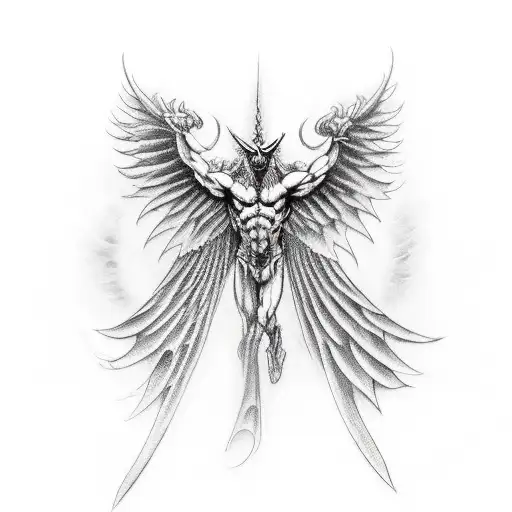 Demon With Wings And Pentagramm In His Hands