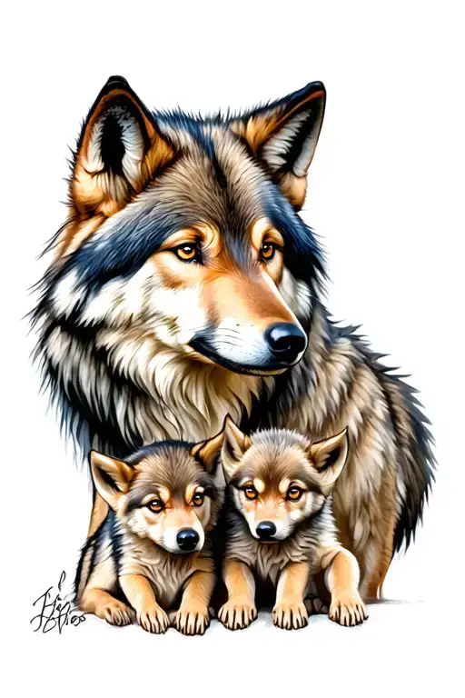 Wolf And Babies Grow