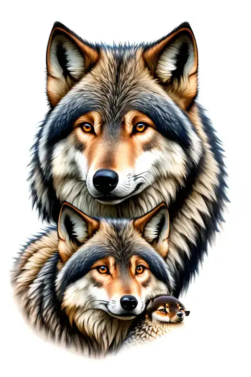 Three Heads Of Wolf The Mom And Two Babies