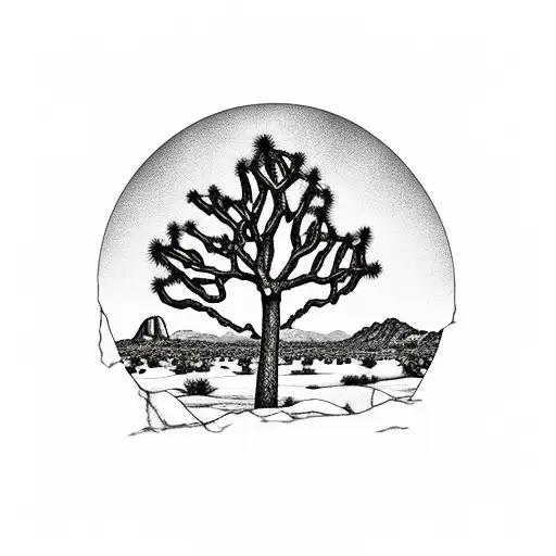 Joshua Tree And Skull Rock With Mountain Background