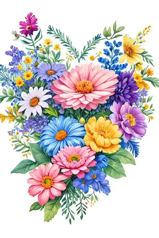 Different Flowers In A Heart Shape