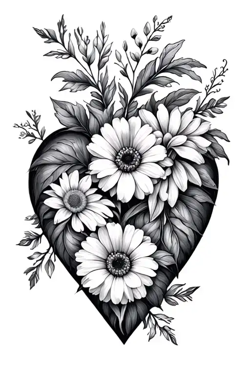Different Birth Flowers In Heart Outline