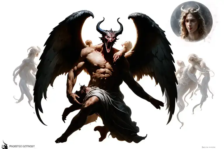 Demon And Angel Fighting Soul Leaving The Body