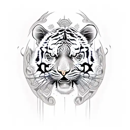 An Angry Tiger Face With Mouth