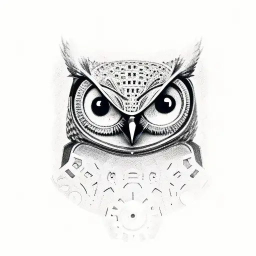 A Realistic Portrait Of Noctowl Perched On A Mechanical Blueprint