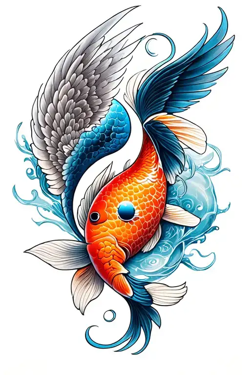 Angel Koi Fish Yin Yang Filigree Design