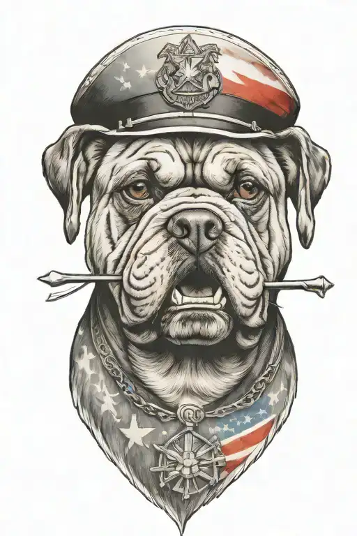 The Devil Dogs Marine Corps Mascot Bull Dog American Flag