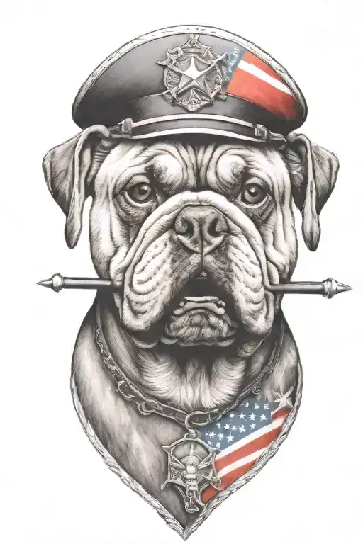 The Devil Dogs Marine Corps Mascot Bull Dog American Flag