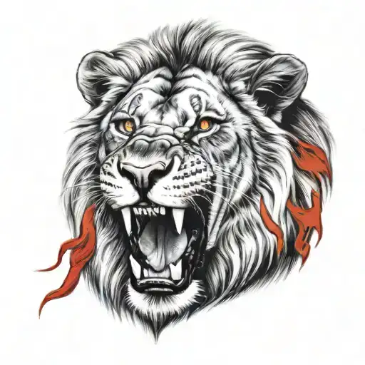 Lion With Open Mouth With Red Details