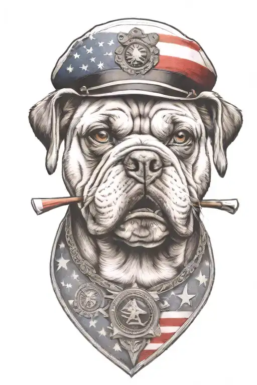 The Devil Dogs Marine Corps Mascot English Bull Dog American Flag With Marine Corps Emblem