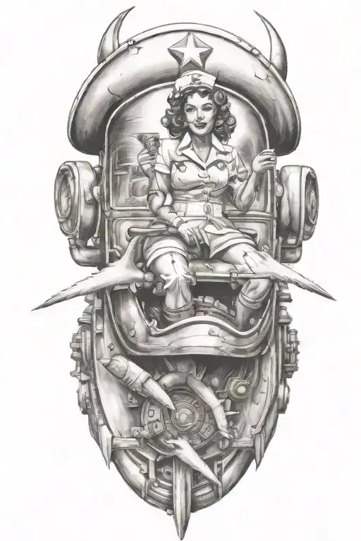 Pinup Nurse Riding A Bomb