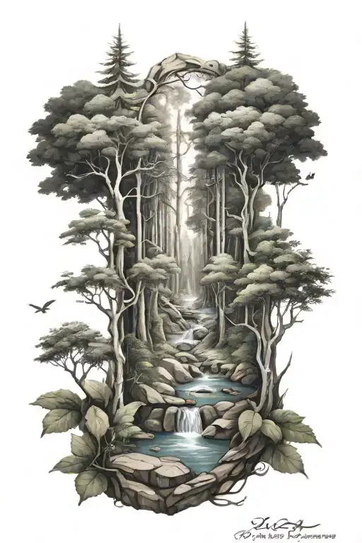 Forest Sleeve Tattoo Design Incorporating Elements