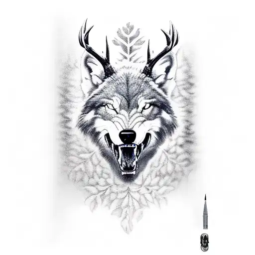 Snarling Wolf With Buck Deer