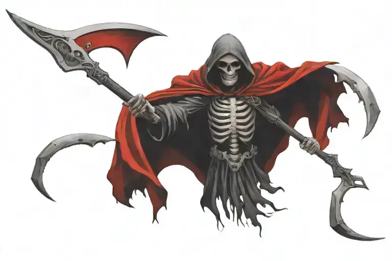 Grim Reaper Duel Wielding 2 Black And Red Scythes