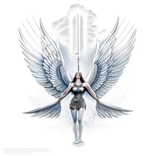 A Valkyrie Descending From The Heavens With Wings Spread Wide