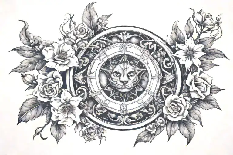 Hecate Wheel Surrounded By Belladonna Flowers