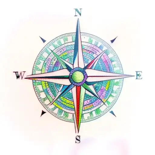 A Realistic Compass Surrounded By Colorful Tropical Flowers