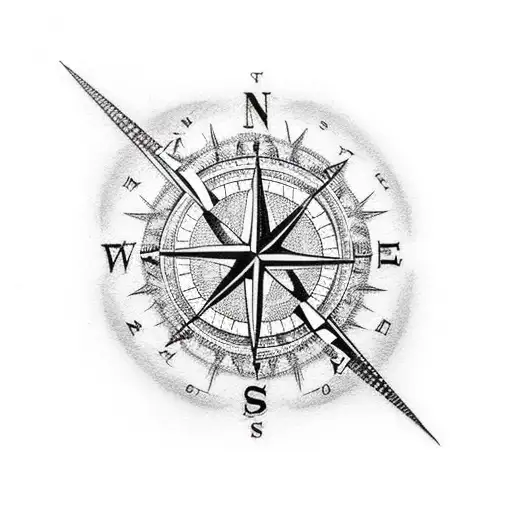 A Realistic Depiction Of A Compass Needle Pointing Towards A Forest