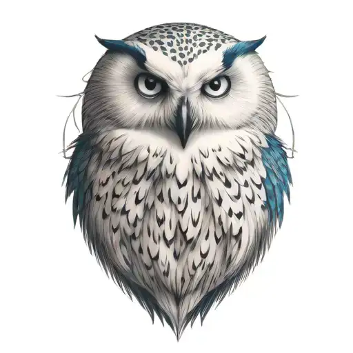 Snow Owl Sitting With Blue Eyes