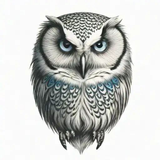 Snow Owl Sitting With Blue Eyes