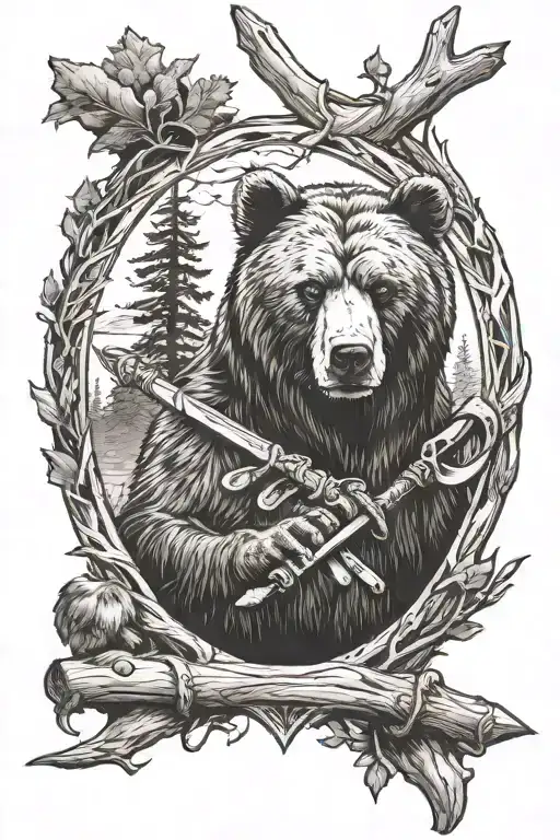 Tree Two War Arrow Sword Shield Bear