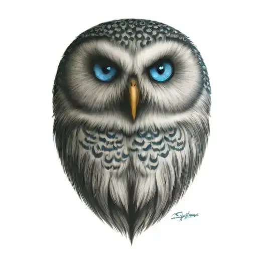 Snow Owl Sitting With Blue Eyes