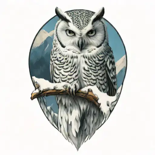 Snow Owl Sitting With Blue Eyes Covering Half