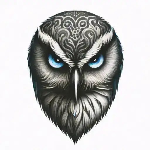 Demonic Snow Owl Sitting With Blue Eyes