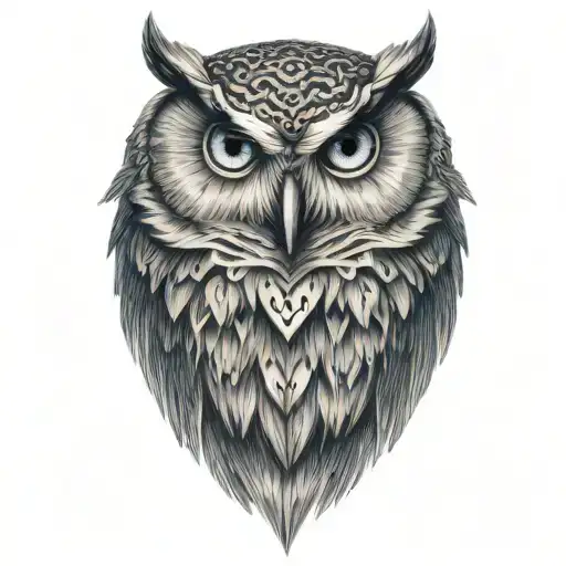 Demonic Snow Owl Sitting With Blue Eyes