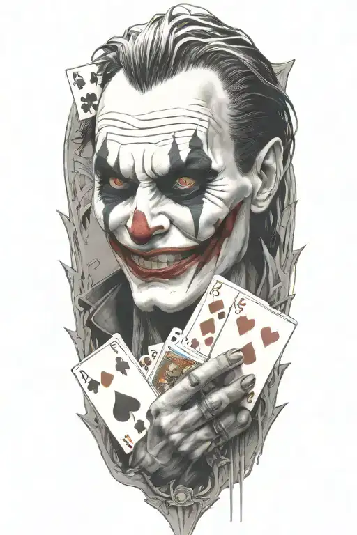 Demonic Joker With Playing Cards In Hands Holding