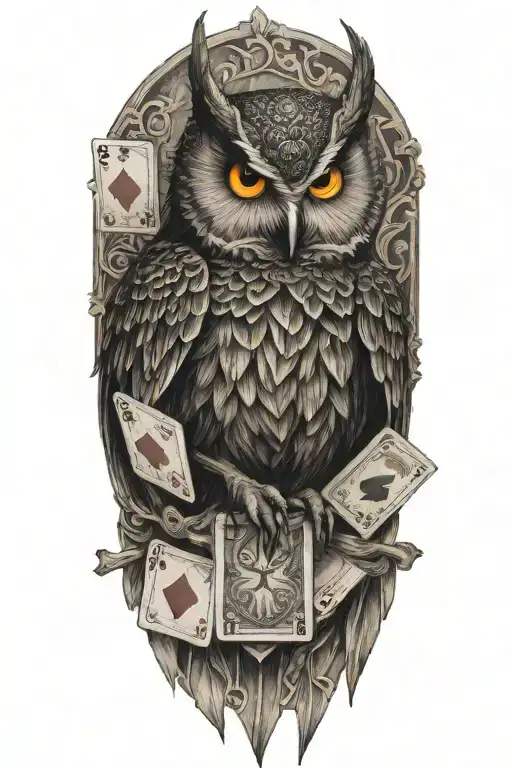 Demonic Owl Holding Playing Cards
