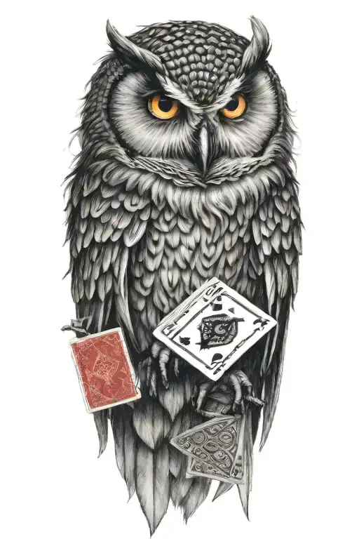 Demonic Snow Owl Holding Playing Cards