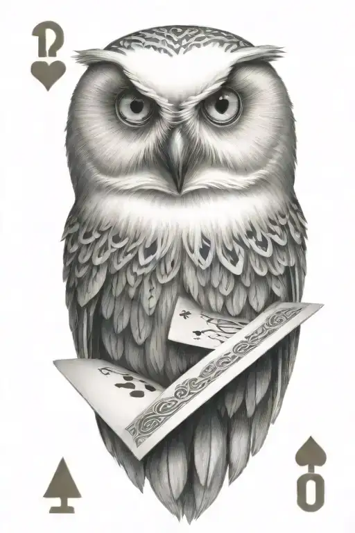 Demonic Snow Owl With Blue Eyes Holding Four Playing Card Esses