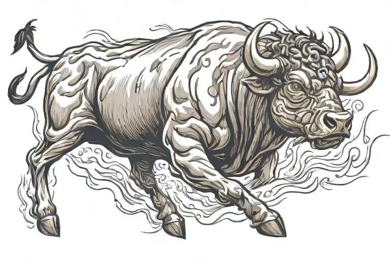 Bull Charging Through Fire With Fierce Face And Red Eyes