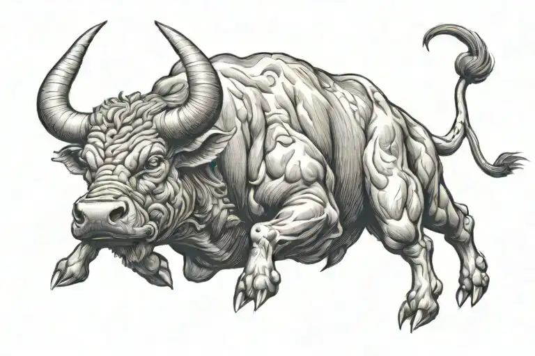 Bull With Calm But Angry Look Charging Forward With Fierce Red Eyes