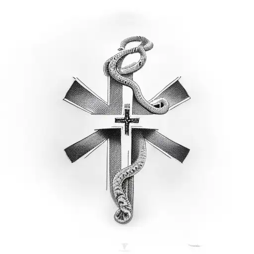 Christian Cross With Snake Around