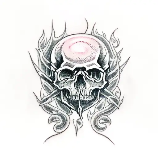 Skulls With Blood Thorns And Fire