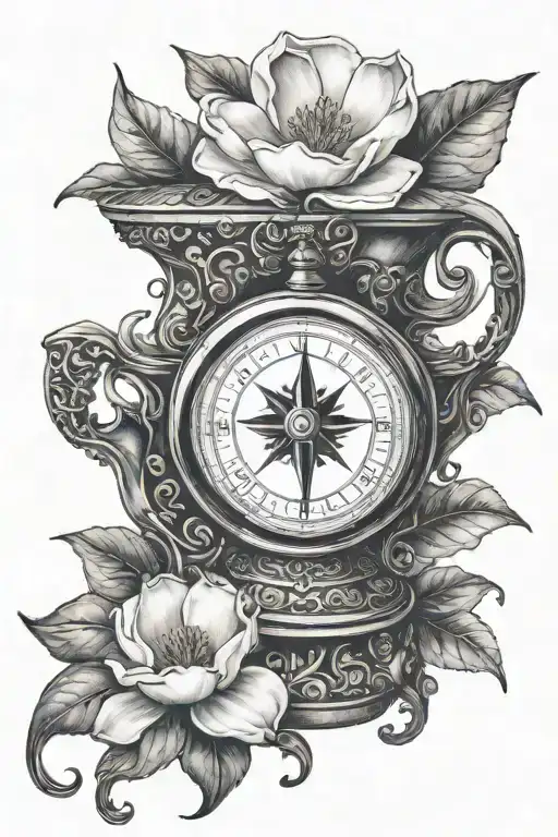 Genie Lamp With Magnolia Flower And A Compass