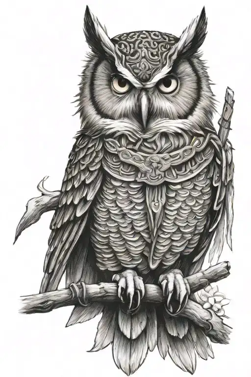 Owl With Samurai Warrior