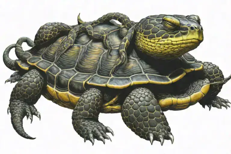 Snake Wrapped Around A Turtle