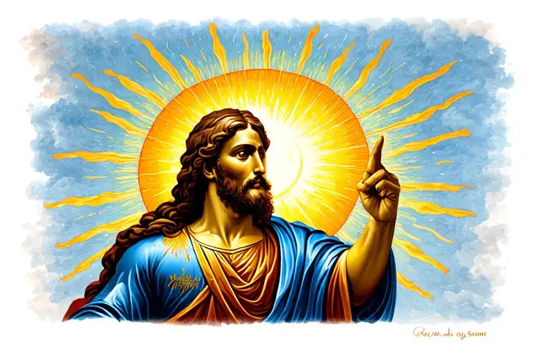 God Pointing Toward The Sun Above