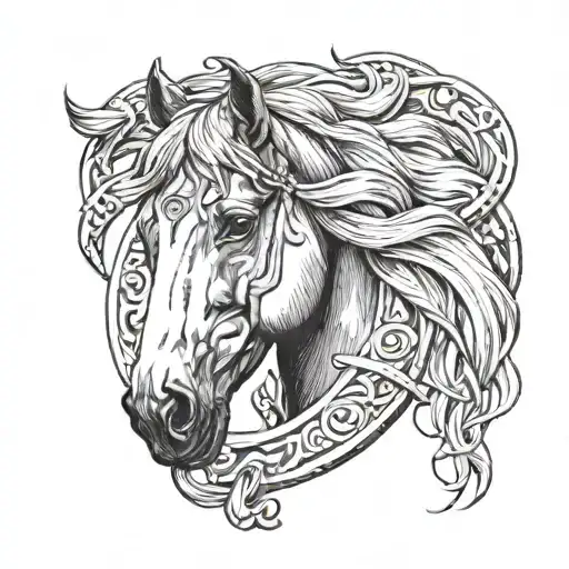 A Horse Face In A Horseshoe Design