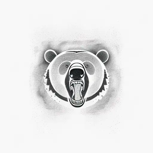 Huge Black Bear With His Mouth Open In Woods And Nordics Runes Around