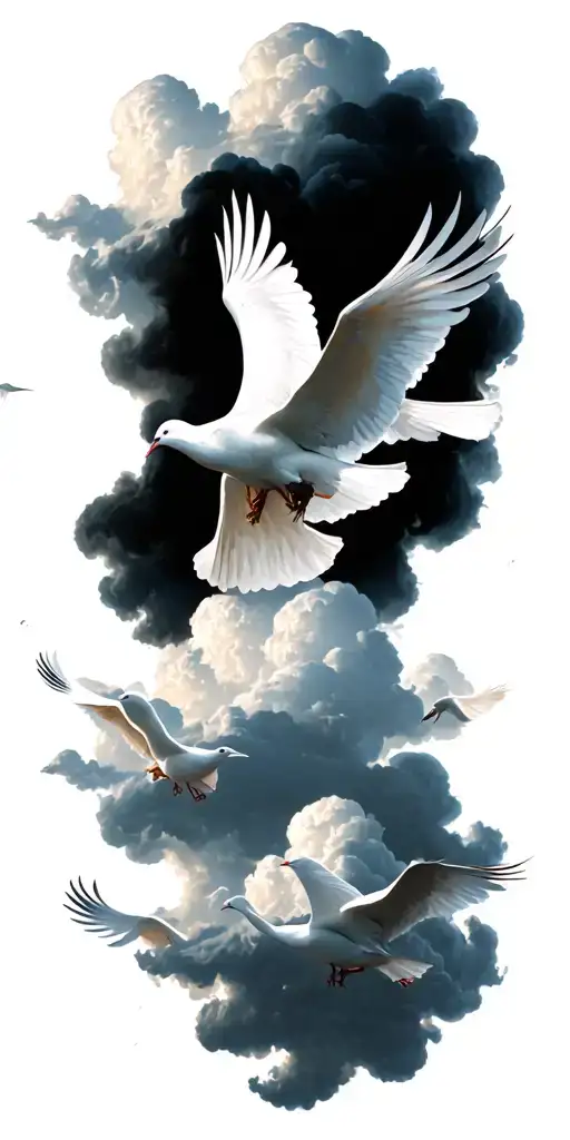 Jesus Heaven Clouds Doves Flying