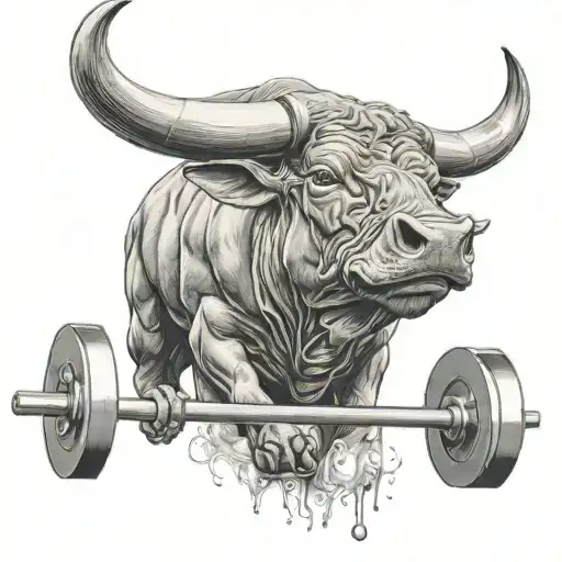 A Bull With A Gym Barbell Piercing Through Its Horns