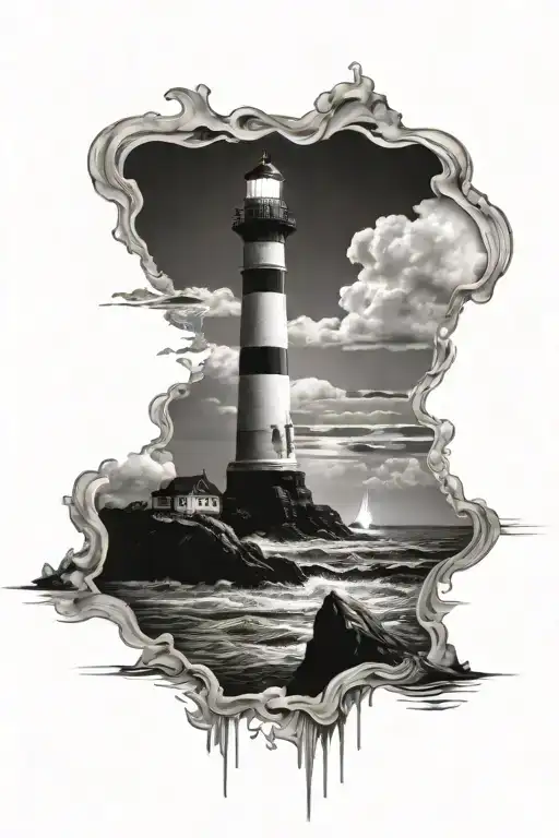 Ocean And Lighthouse Standing Tall