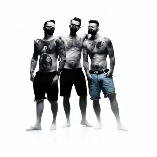 Three Men Posing In Front Of A Black Background