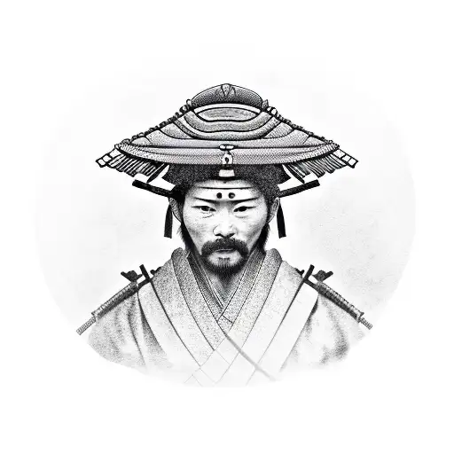 Samurai Avec Chapeau De Paille Et Un Masque
